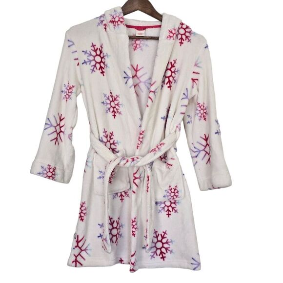 Cat & Jack Girls Plush Fleece Robe Snowflakes Size L 10 12 Bathrobe Purple Pink - Picture 4 of 8